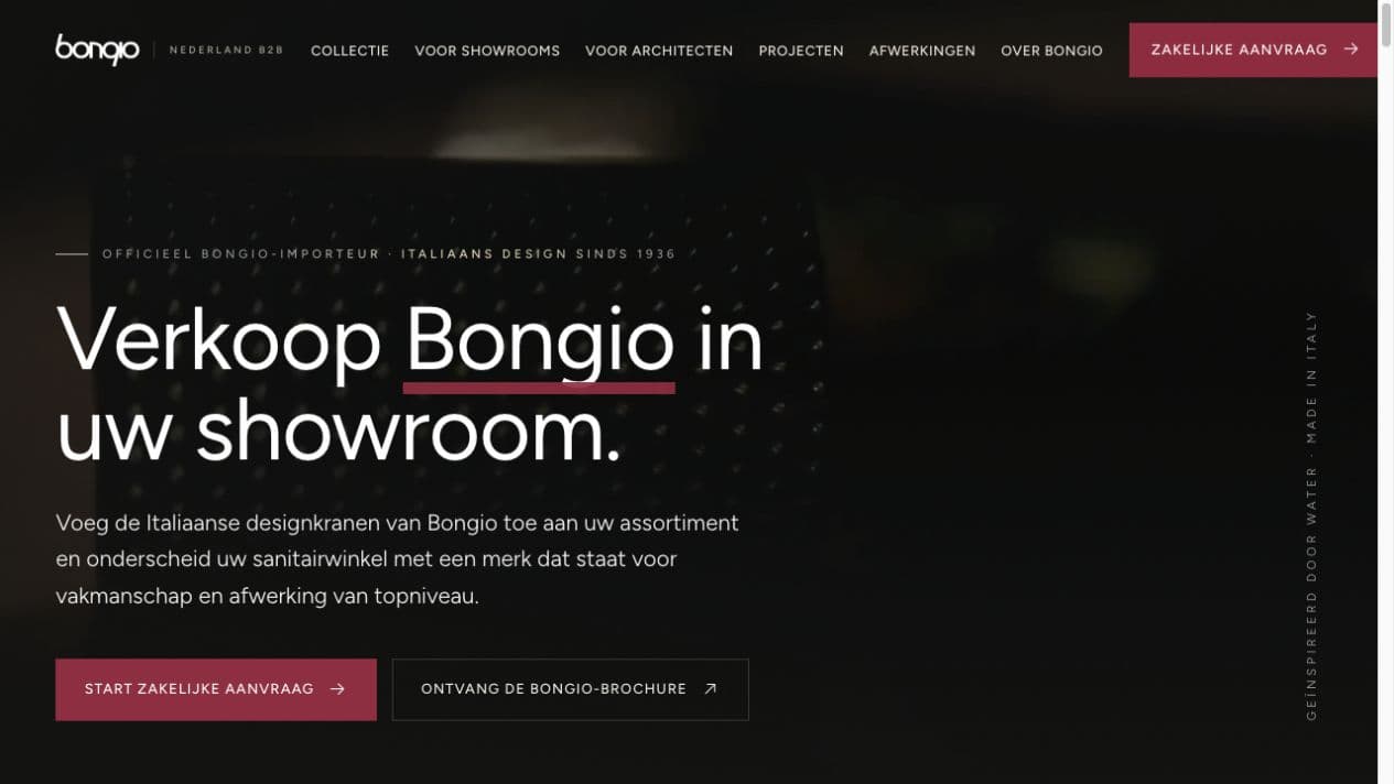 De website van Bongio op desktop
