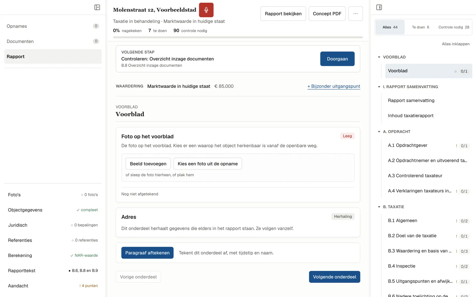 Het dossieroverzicht in de Taxira-applicatie