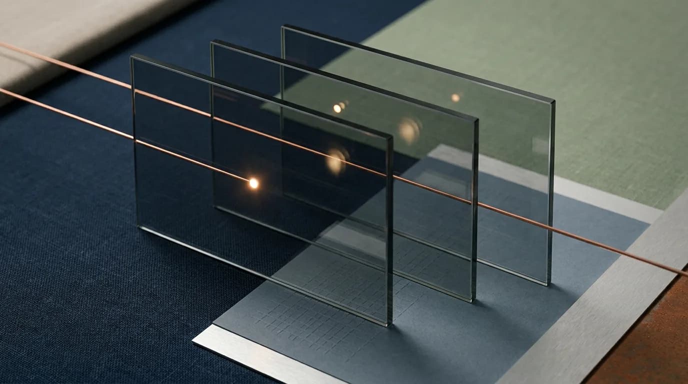 Een koperen signaal dat zichtbaar wordt door drie transparante datalagen